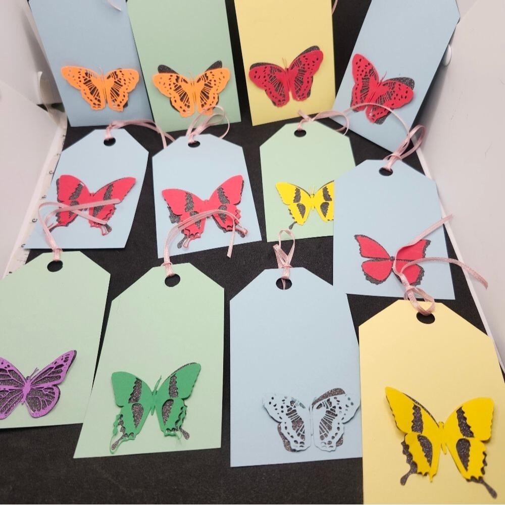 Hand Crafted Butterfly Gift Tags Colorful Thank You Cards Set Of 12 - Picture 2 of 7